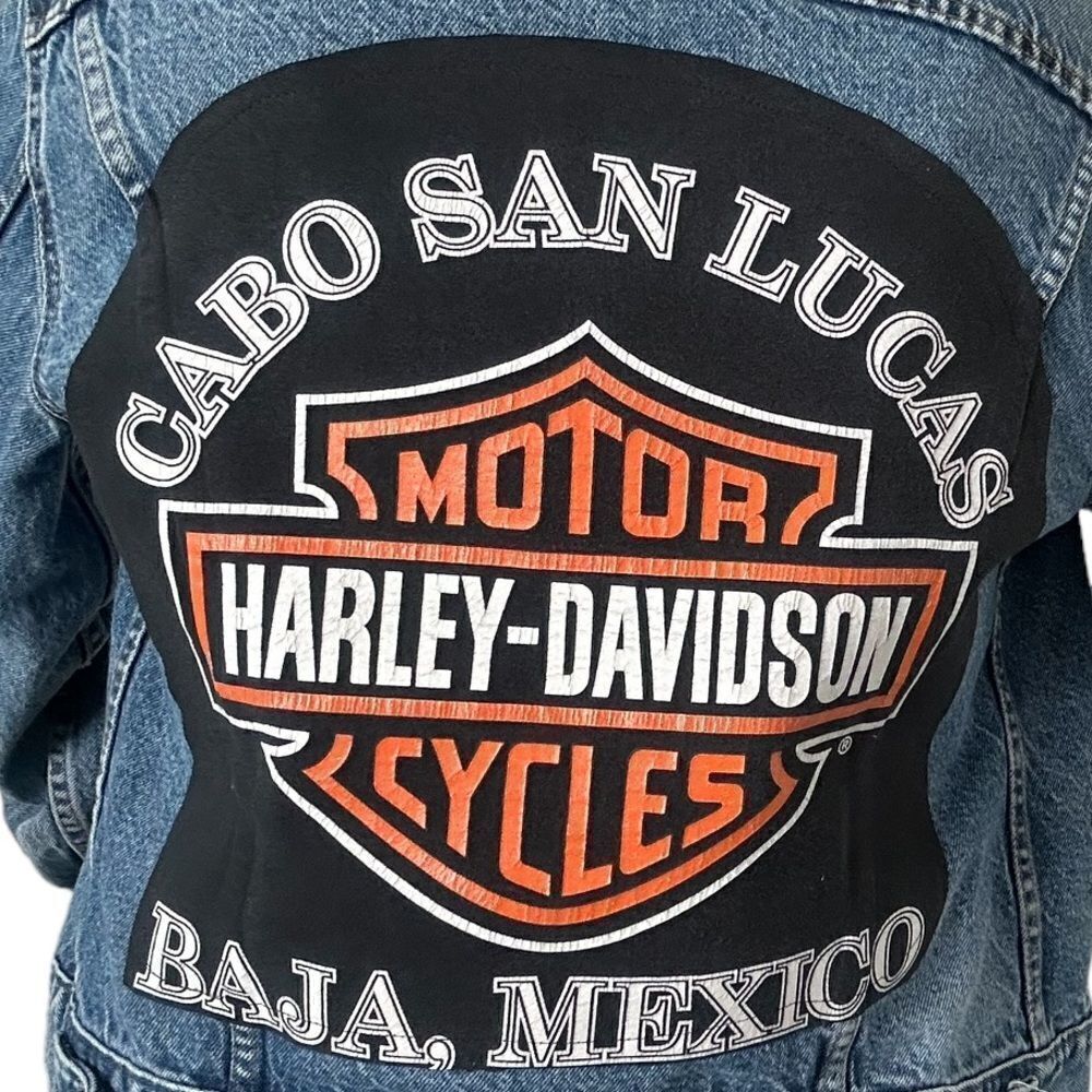 Vintage Levi Harley Davidson Reworked Upcycled Trucker Denim Jean Jacket - Picture 5 of 8